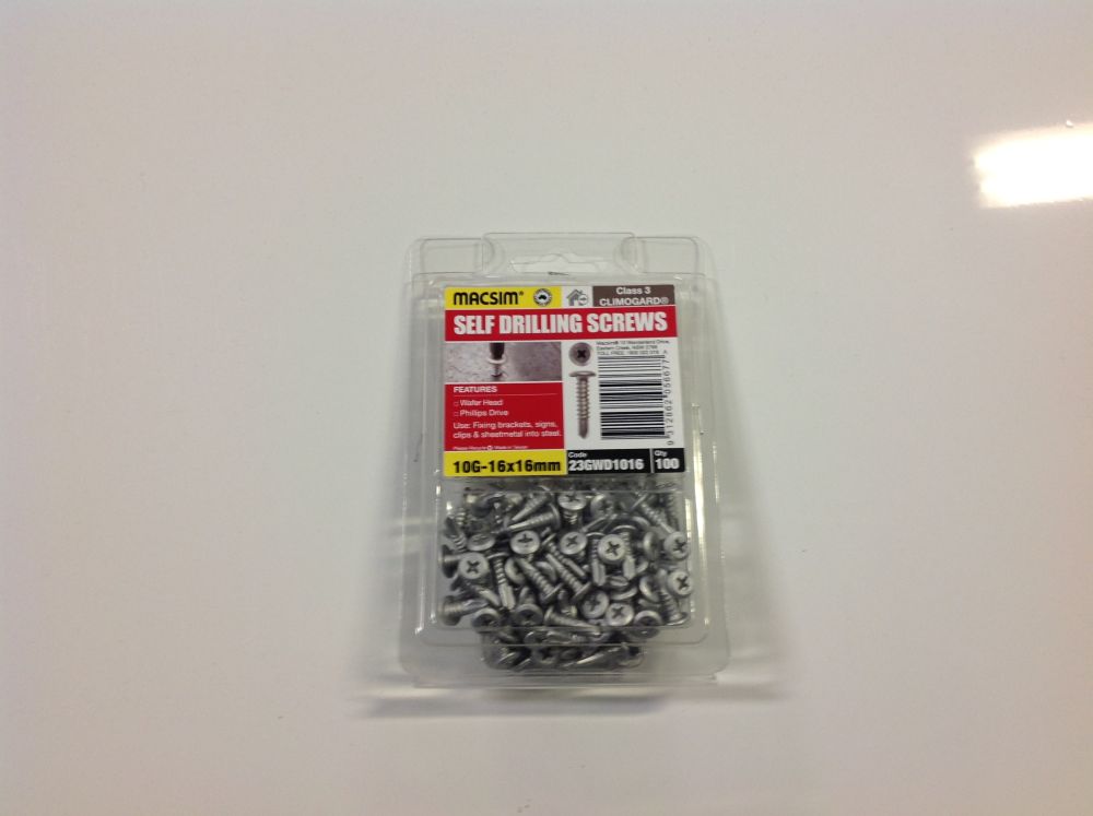 Screws 10mm x 16mm Wafer Galvanised Pack 100