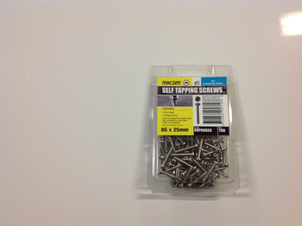 Screw 8mm x 25mm Stainless Steel 304 Self Tapping