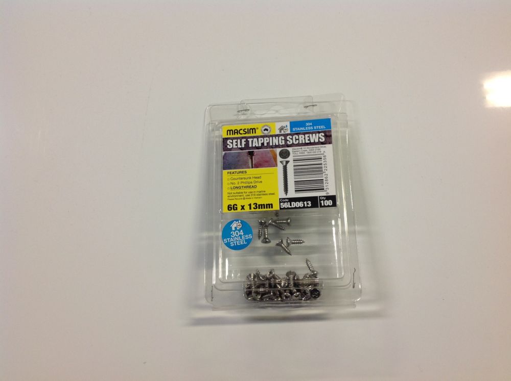Screws 6mm x 13mm Phillips Head 304 Stainless Steel Pack 100