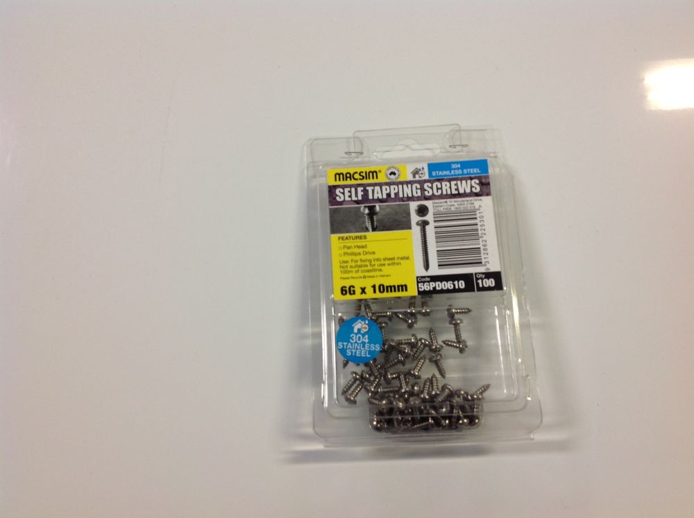 Screws 6mm x 10mm Phillips Head 304 Stainless Steel PK100