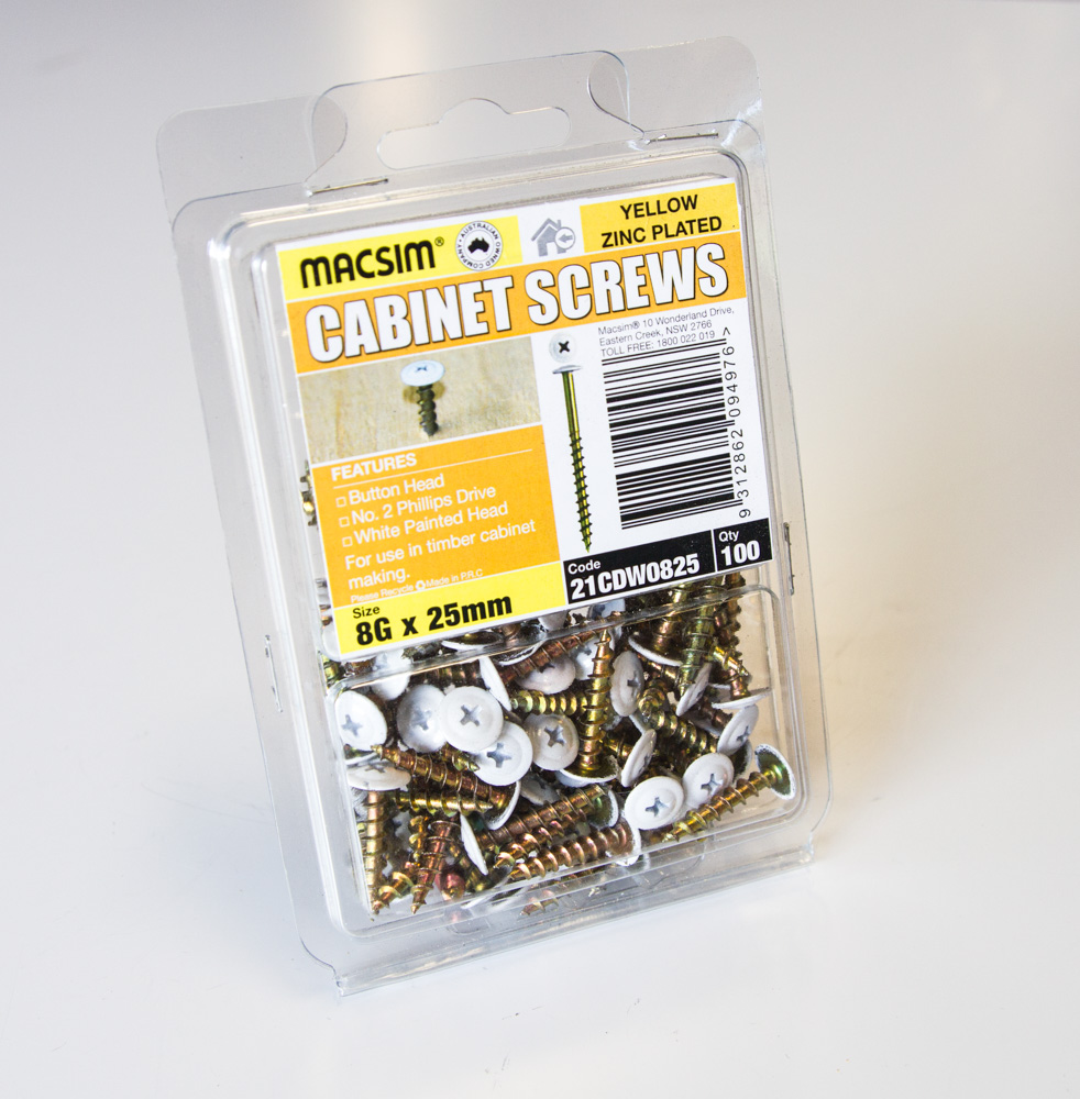 Screws 8mm x 25mm Cabinet - White PK100