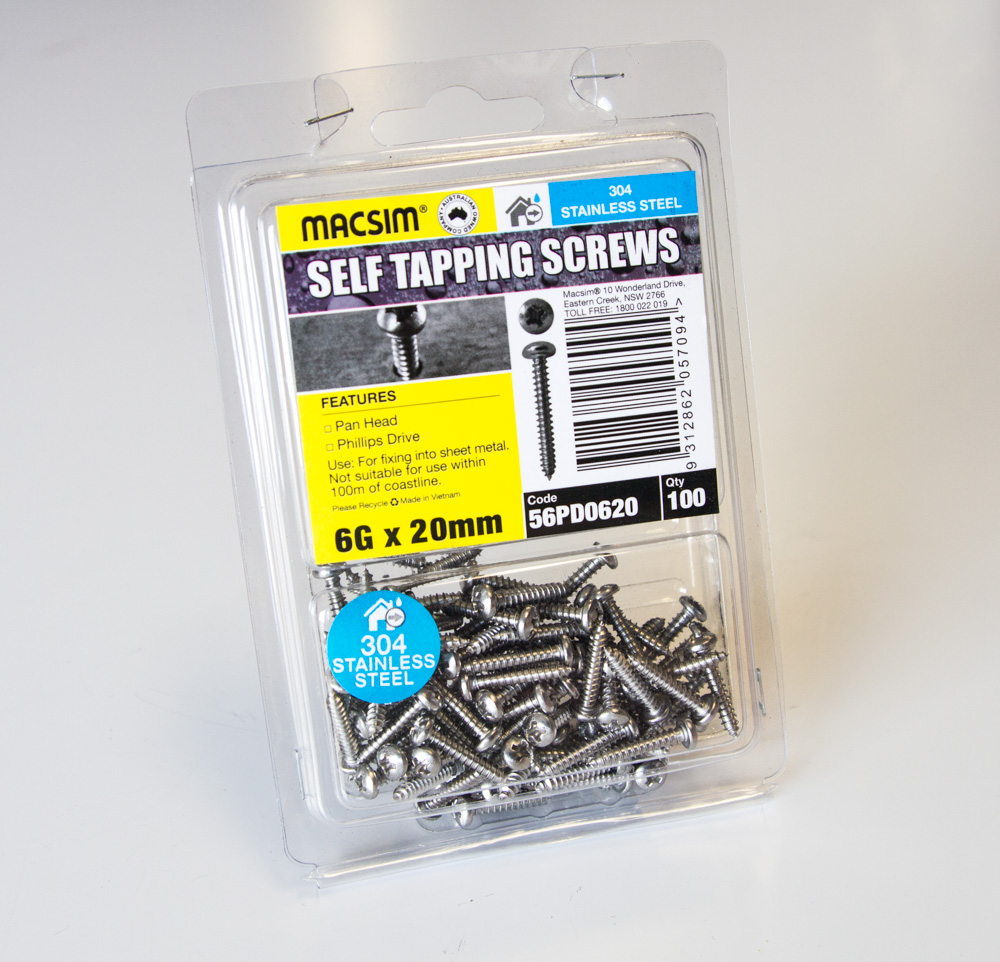 Screws 6mm x 20mm 304 Stainless Steel Phillips Head PK100