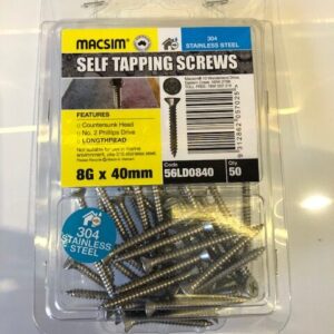 Screws 8 x 40mm Stainless Steel Long Thread PK50