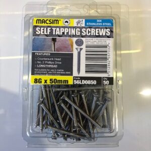 Screw 8 x 50mm Stainless Steel Long Thread PK50