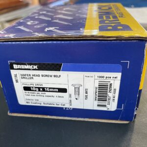 SCREW 10G X 16MM WAFER HEAD WHITE - BOX 1000