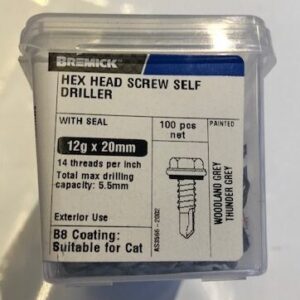SCREW 12G X 14 X 20MM HEX HEAD WOODLAND GREY JAR 100