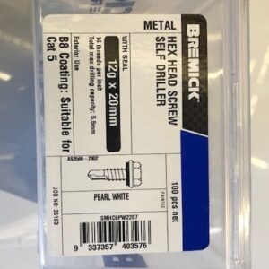 SCREW 12G X 14 X 20MM HEX HEAD WHITE  JAR 100