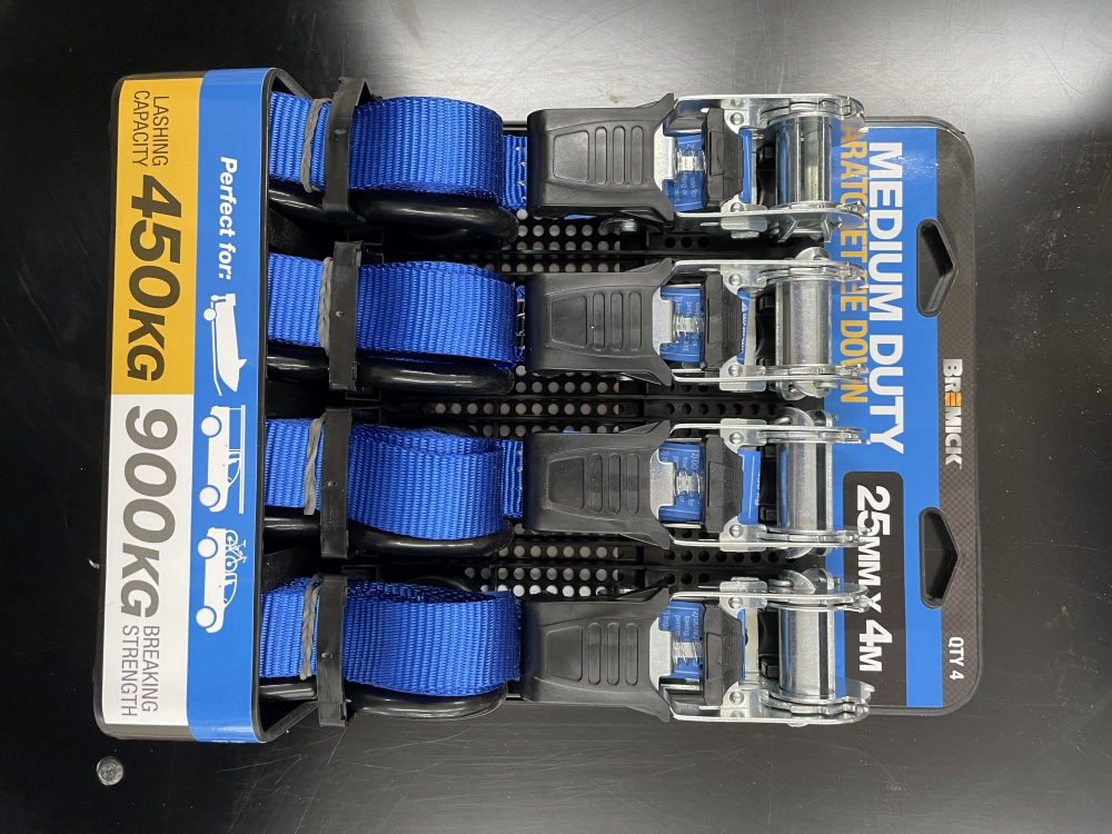 TIE DOWN RATCHET 25MM X 4M 4PK