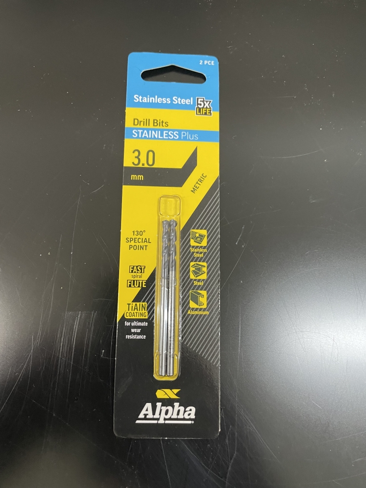 ALPHA DRILL BIT STAINLESS PLUS 3MM 2PK