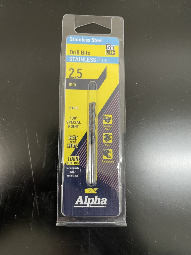 ALPHA DRILL BIT STAINLESS PLUS 2MM 2PK