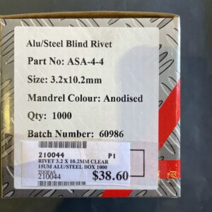 Rivet 3.2mm x 10.2mm Clear Anodised Alu/Steel Box 1000