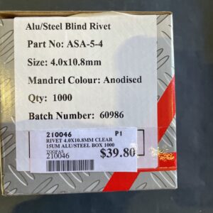 Rivet 4.0 x 10.8mm Clear Anodised Alu/Steel - Box of 1000