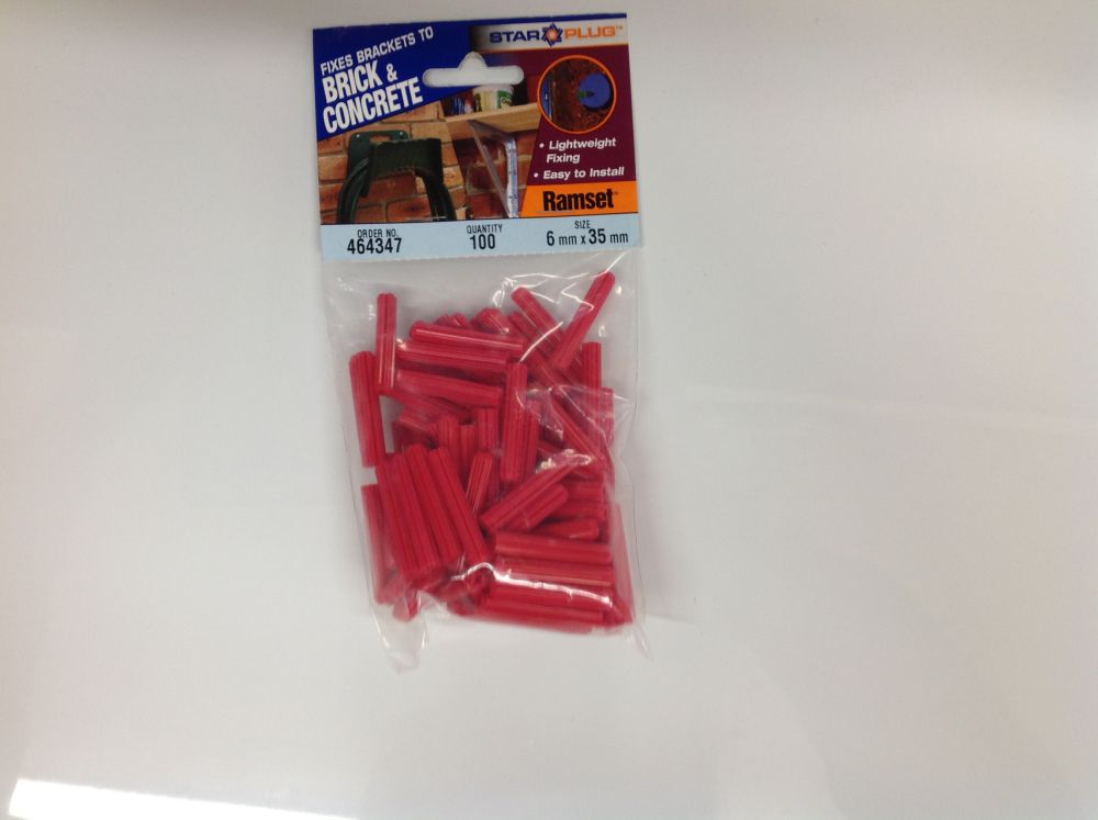 Wall Plug Red 6mm x 35mm pk100 bag