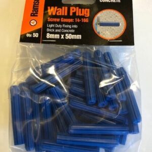 Wall Plugs Blue 8mm x 50mm pk 50 bag