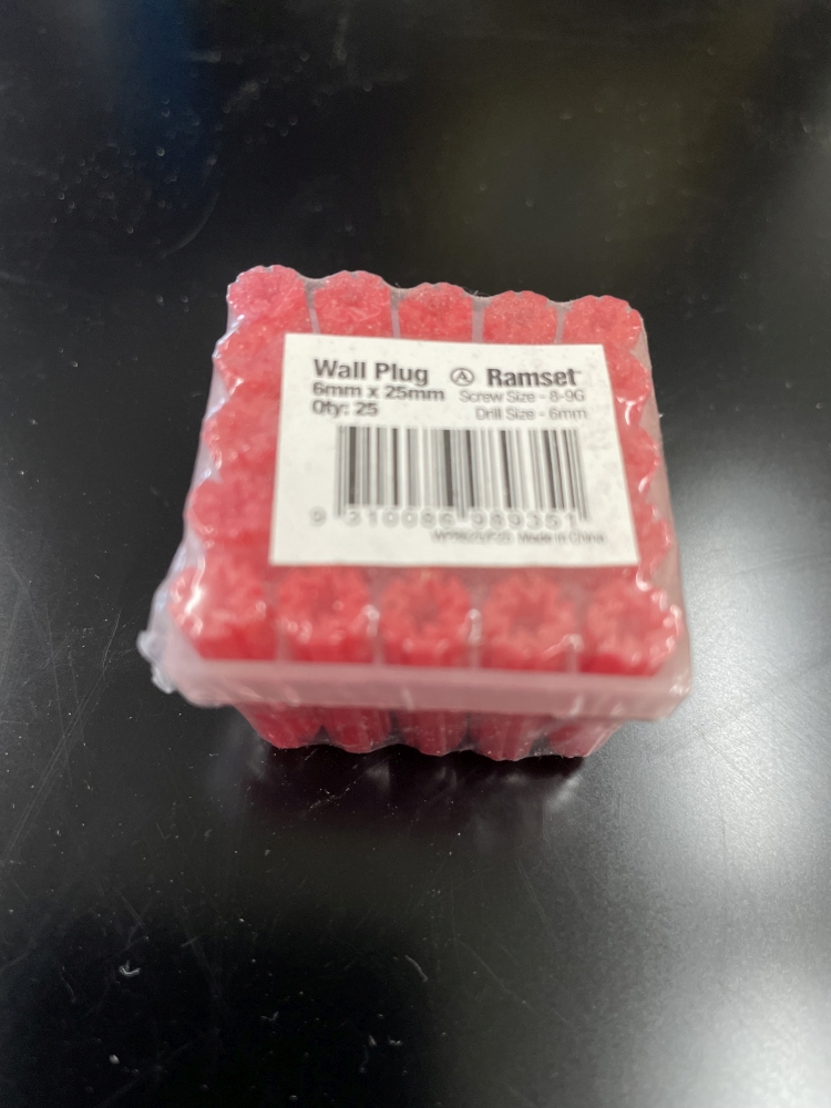 WALLPLUG RED 6 X 25MM FRAME