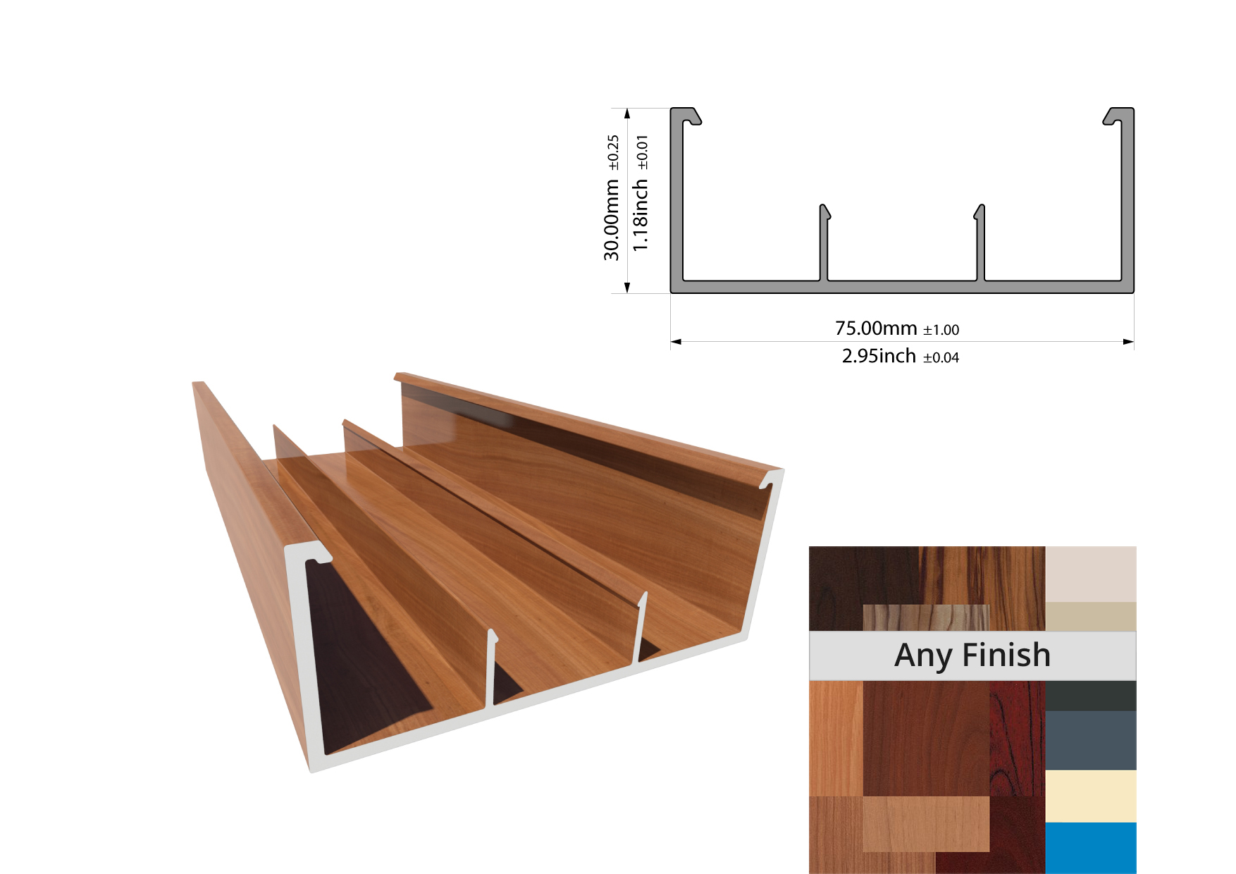 Knotwood Handrail Rect. Hollow Section 75mm x 5.65mtr